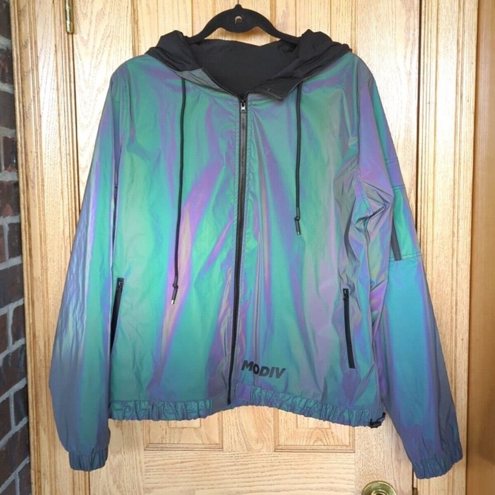 MODIV holographic reflective active full zip hoodie XL jacket windbreaker unisex
